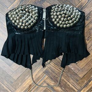 Vintage 1980’s  1990’s Black pleather Studded Strapless Top Bad Habits NYC Sz S
